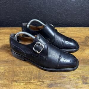Florsheim Imperial 92285 Leather Monk Strap Shoes Mens 8 D Made‎ in Italy Black
